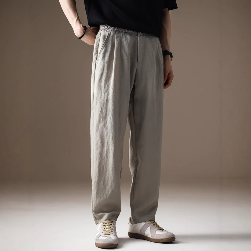 High-End Lyocell Tapered Casual Pants for Men in Summer, Lightweight Japanese Style Retro Ice Silk Cool Breathable Straight Pants