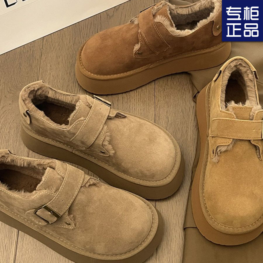 勃肯棉鞋女冬季加绒外穿2024新款一脚蹬厚底增高大头面包鞋雪地靴