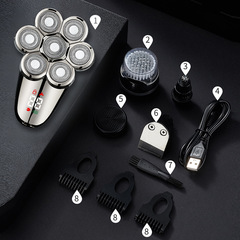 跨境新款電動剃鬚刀數顯七刀頭光頭理髮器電推剪多功能刮鬍刀批發