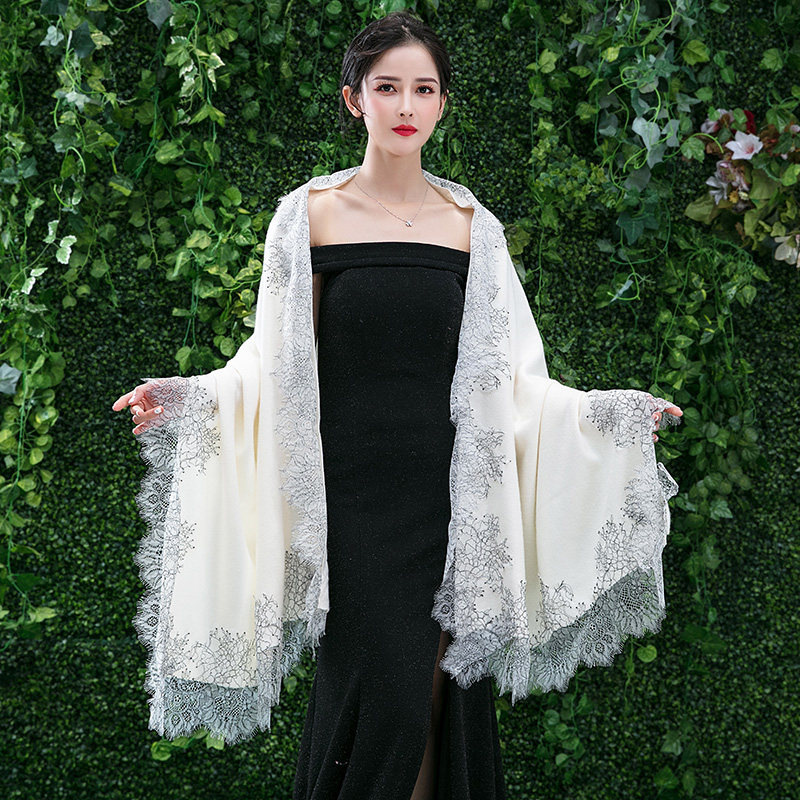 Bufanda de Cachemira primavera y otoño mantón de encaje para mujer Capa exterior con vestido de capa cheongsam desgaste exterior de doble uso elegante