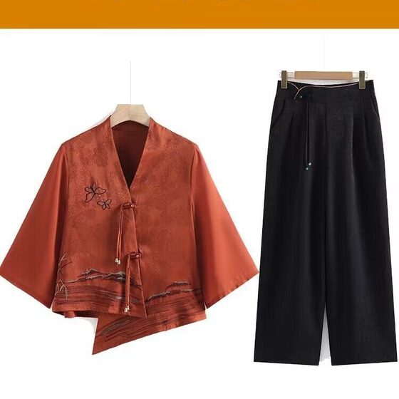 Mother's Summer Suit New Chinese Style National Style Top 2024 New Middle-aged and Elderly Women's Summer Mid-sleeve T-shirt Small Shirt