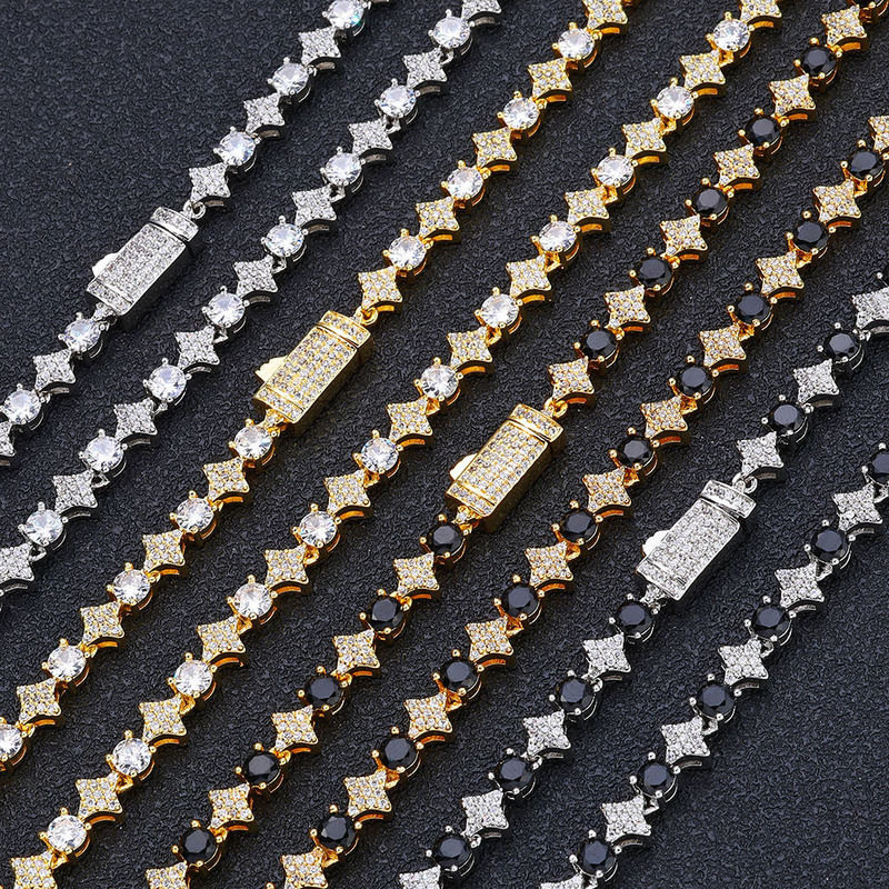 クロスボーダー欧米ヒップホップ6mmスタージルコンテニスチェーンメンズブレスレット軽奢高級ジュエリー卸売|undefined