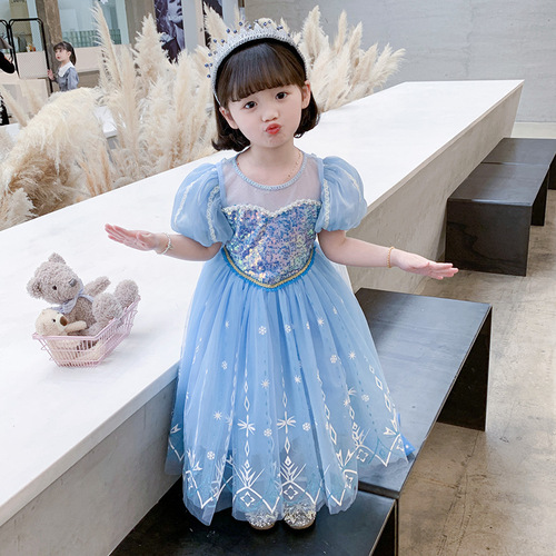 Summer 2024 New Frozen Elsa Dress for Girls, Elegant Princess Style Children's Dress for Children's June 1st Performance Formal Dress