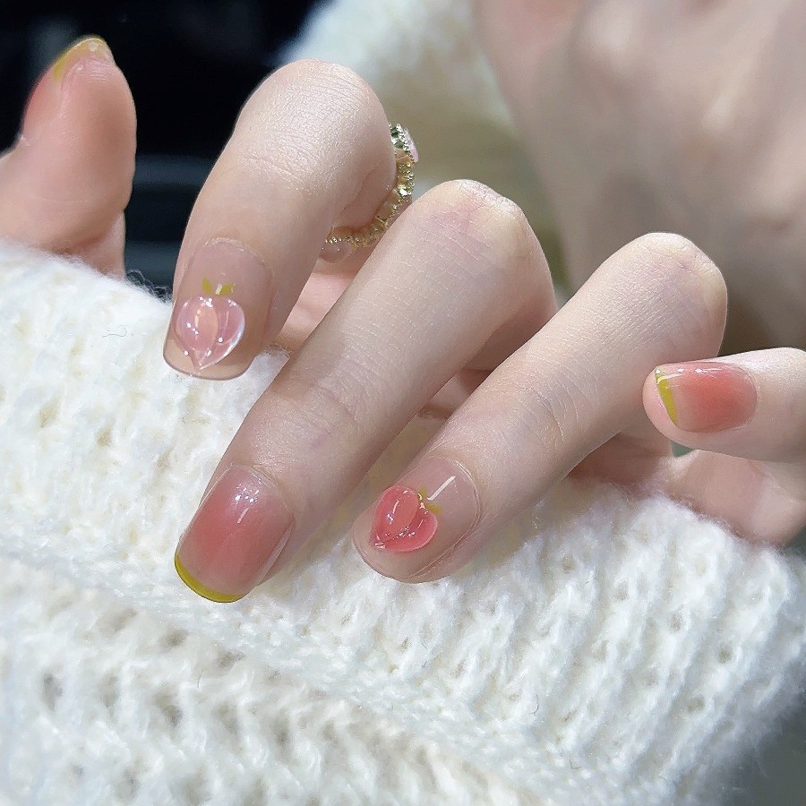 智贝详情图_4决底冰透变色水蜜桃冰透绿法式短手甲24片装薄软