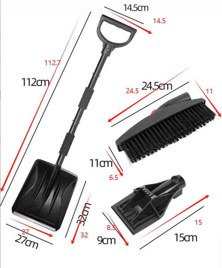 Car snow shovel metal stainless steel telescopic deicing artifact shovel cleaning defrost three-in-one snow shovel removable