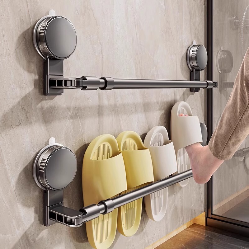 Suction Cup Slipper Rack Bathroom No-Drill Shoe Draining Wall-Mounted Rack Bathroom Storage Organizer Toilet Shelf
