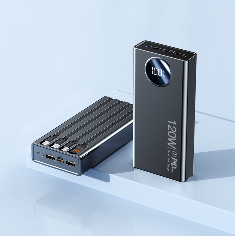 Yeni süper hızlı şarjlı, dahili kablolu 10000 mAh büyük kapasiteli taşınabilir powerbank, özelleştirilmiş LOGO