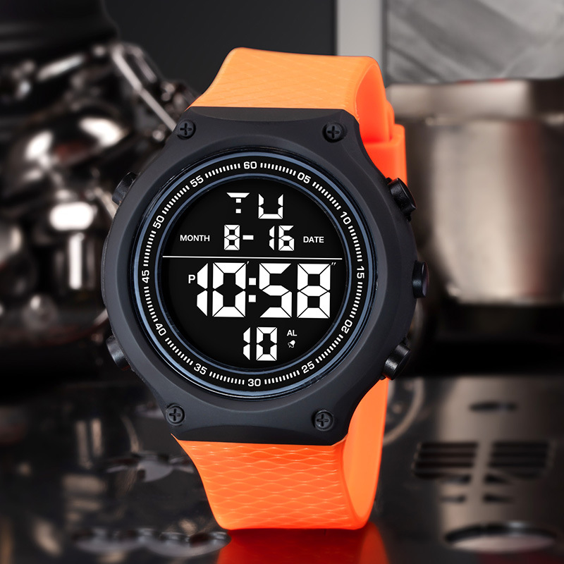 Hombres de gran pantalla LED gran dial reloj electrónico deportivo al aire libre multifuncional luz nocturna alarma reloj electrónico