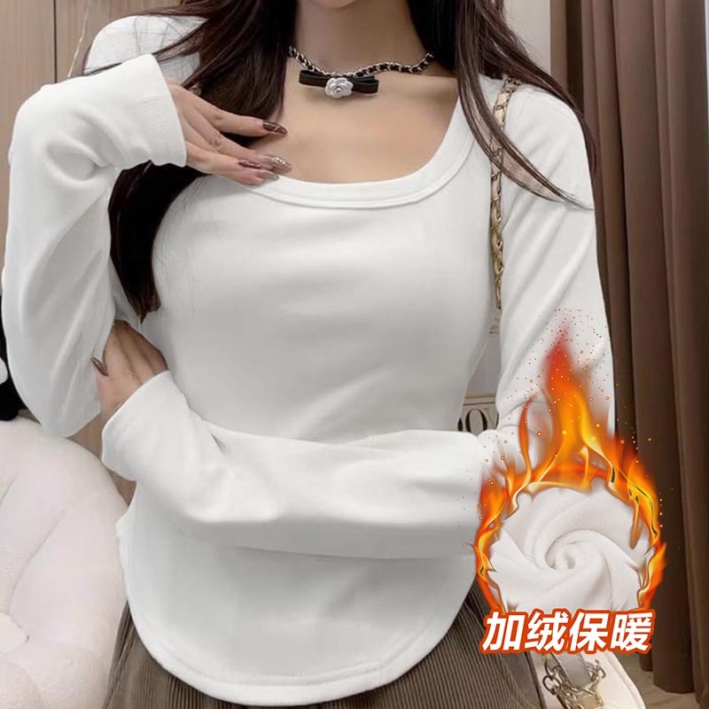 低U领正肩长袖t恤春秋女大码胖mm冬季内搭打底衫百搭修身显瘦上衣|undefined