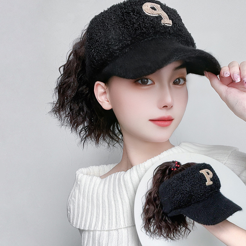 Hat ponytail wig one fashion 2022 new autumn and winter thickened empty cap Women's curly hair duck tongue baseball cap
