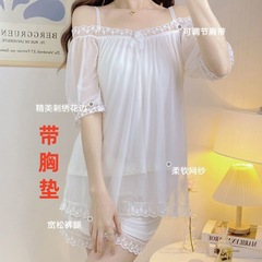 ネットセレブワンショルダーパッド入りパジャマ夏薄手ゆったりレディース人気メッシュホーム服新セット319