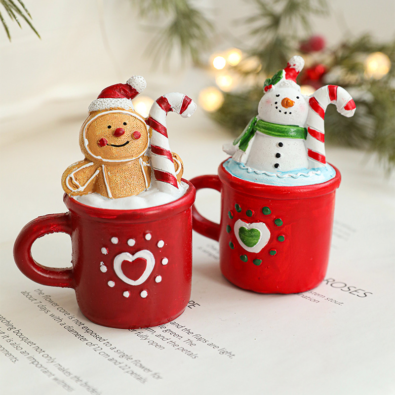 Taza de resina navideña Anciano Muñeco de nieve Hombre de jengibre Artesanía Decoraciones de escritorio Decoraciones navideñas Regalos creativos