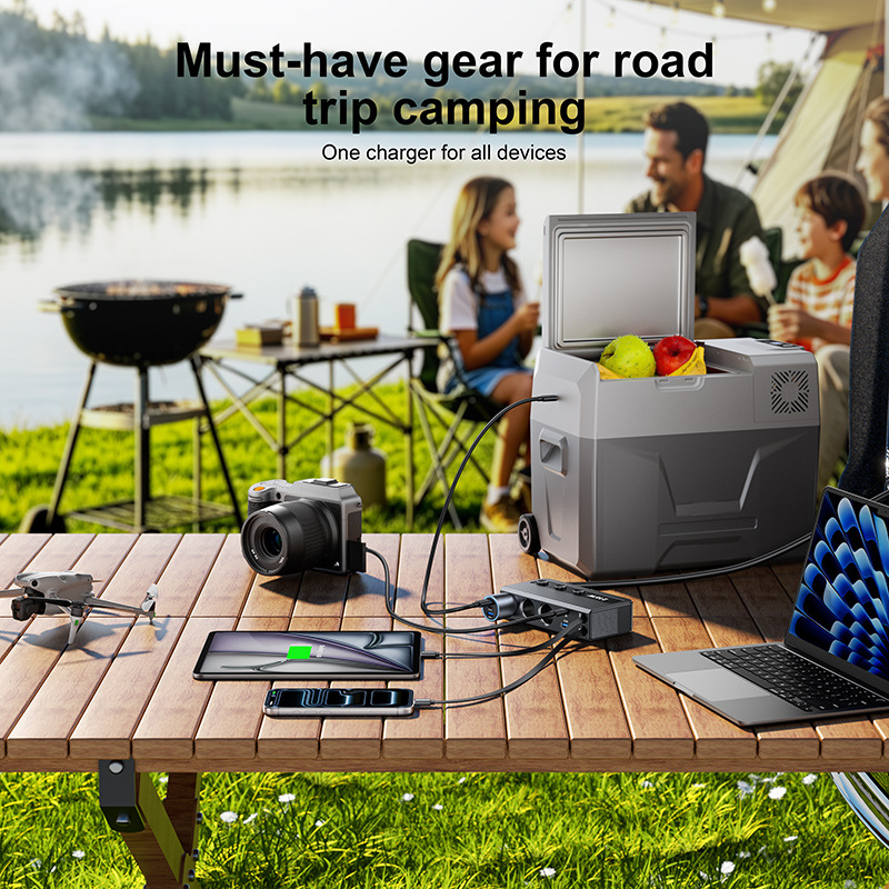 New dual-retractable multi-port car cigarette lighter charger, multifunctional high-power 216W car charger