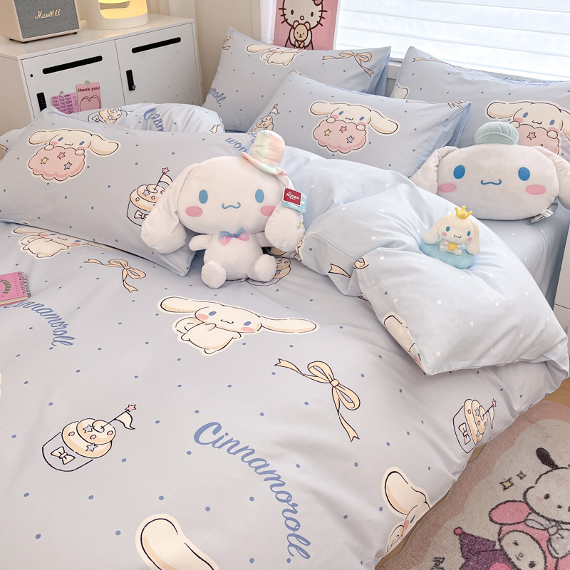 HelloKitty全棉40支四件套卡通纯棉被套床单学生宿舍三件套 批发|undefined
