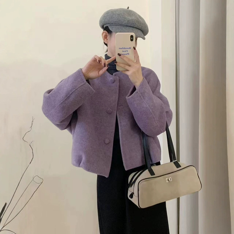 2026 Spring New Korean Style Elegant Buttoned Double-Sided Wool Coat for Women, Short Version for Petite Figures, Loose Fit Woolen Jacket 2026 Spring New Korean Style Elegant Buttoned Double-Sided Wool Coat for Women, Short Version for Petite Figures, Loose Fit Woolen Jacket