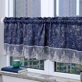 【提供图片】代发满天星小窗帘蓝色遮光短帘装饰厨房咖啡帘成品