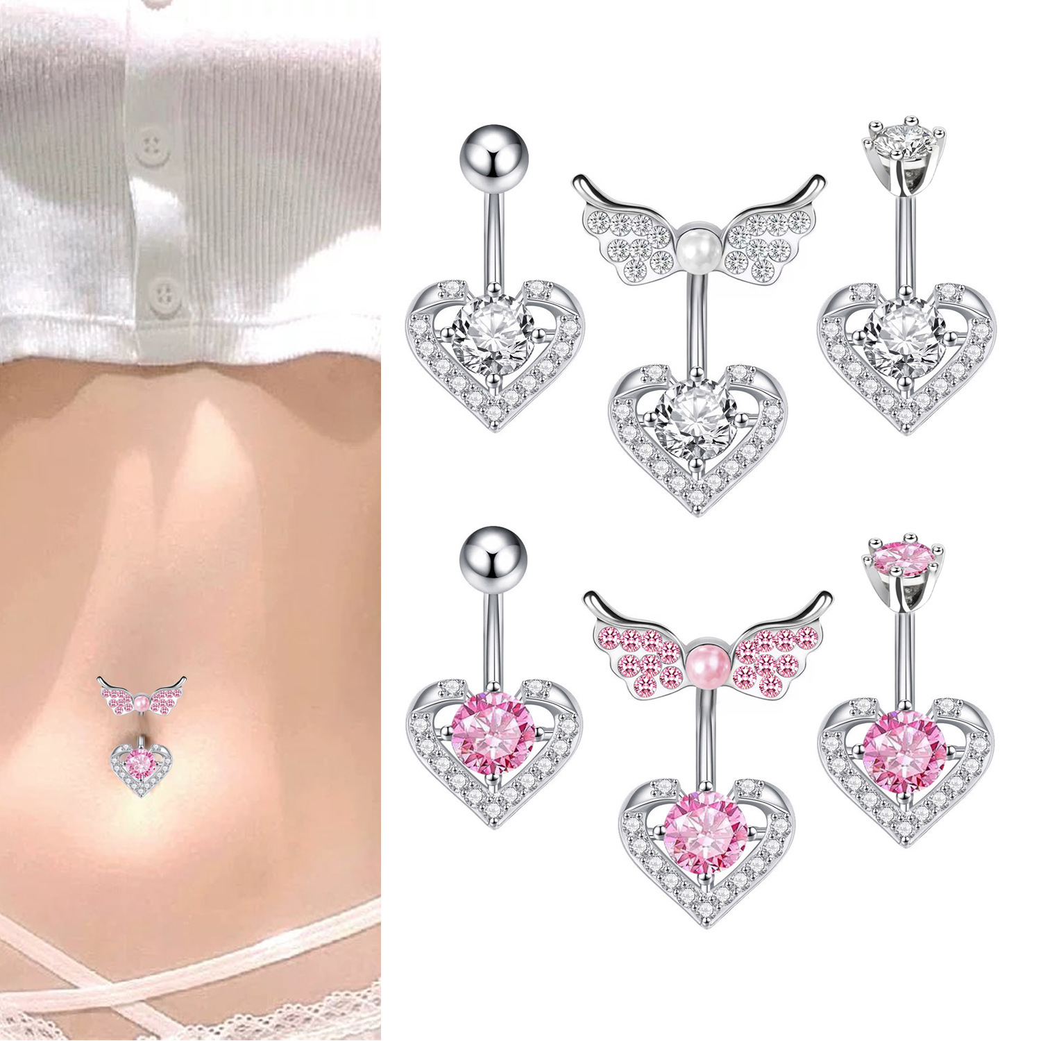 Belly Button Ring Mit Zirkonia Herz-anhänger Piercing Schmuck_voghion.com