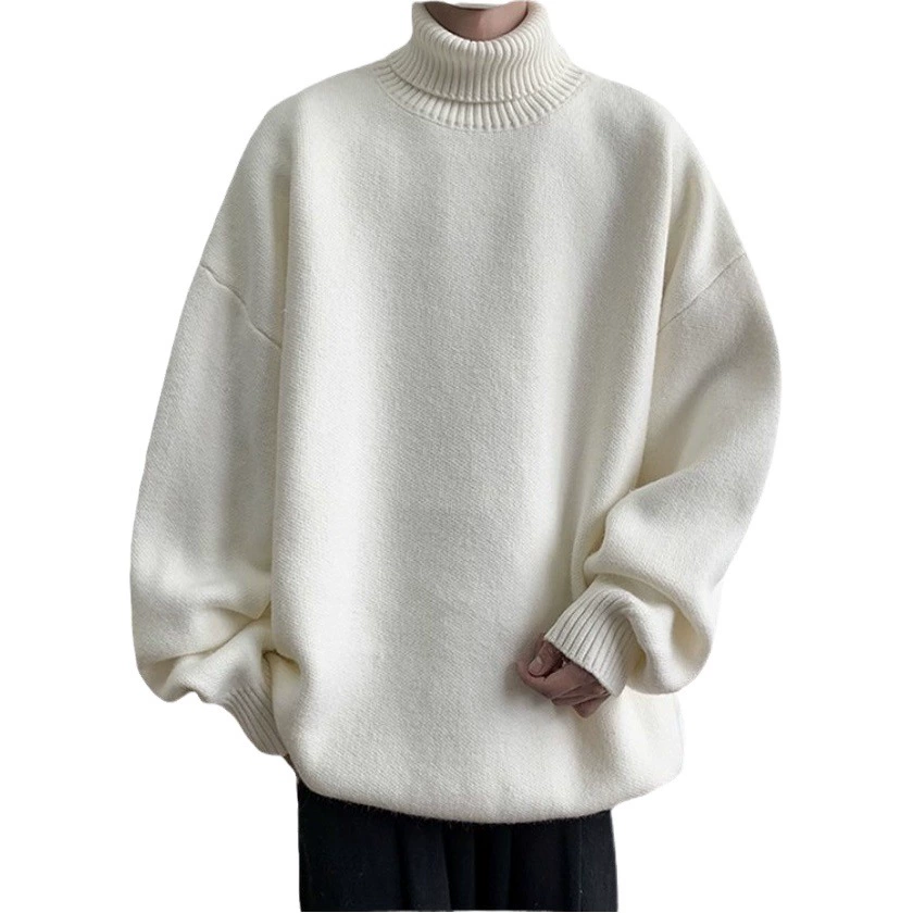 23 Осенне-зимняя мужская Повседневная Свободная однотонная водолазка в гонконгском стиле для пар, теплая вязаная рубашка, базовый свитер