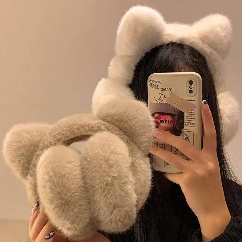 Winter Earmuffs, Cute and Warm, Cat Ear Ear Protection, Plush Ear Bags, Anti-Freeze Student Cold-Proof Earmuffs, Foldableable