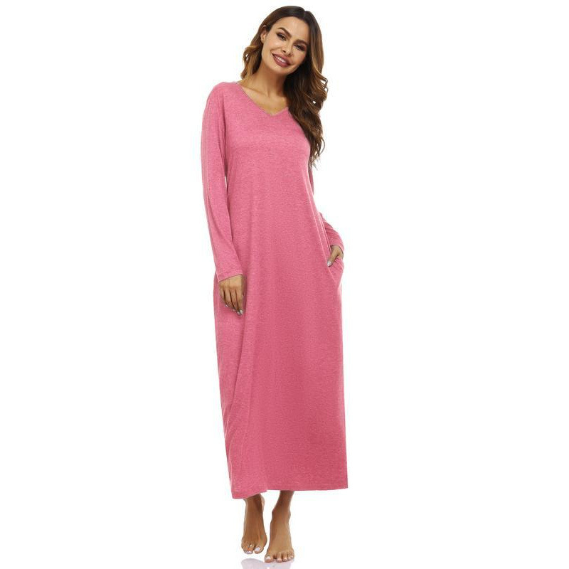 2026 Autumn and Winter Cross-Border Foreign Trade New Ladies Cotton Long Sleeve Long Nightdress Full Length Nightdress
