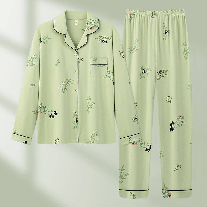 Algodón madres de mediana edad pijamas mujeres 2024 primavera y otoño nuevo cardigan de manga larga dibujos animados ropa de casa grande set