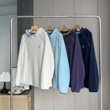 渠道好货！男女情侣款秋冬户外抓绒保暖撞色连帽摇粒绒运动卫衣