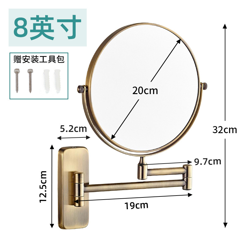 Espejo de maquillaje Espejo de doble cara montado en la pared Espejo de luz led de tres colores recargable USB Baño Espejo de tocador retráctil plegable para el hogar