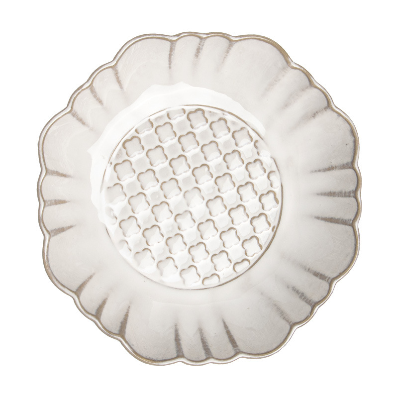 Plato profundo de cerámica en forma de flor en relieve de alta calidad retro Plato de vajilla para el hogar Plato de verduras Plato de pasta Plato de ensalada