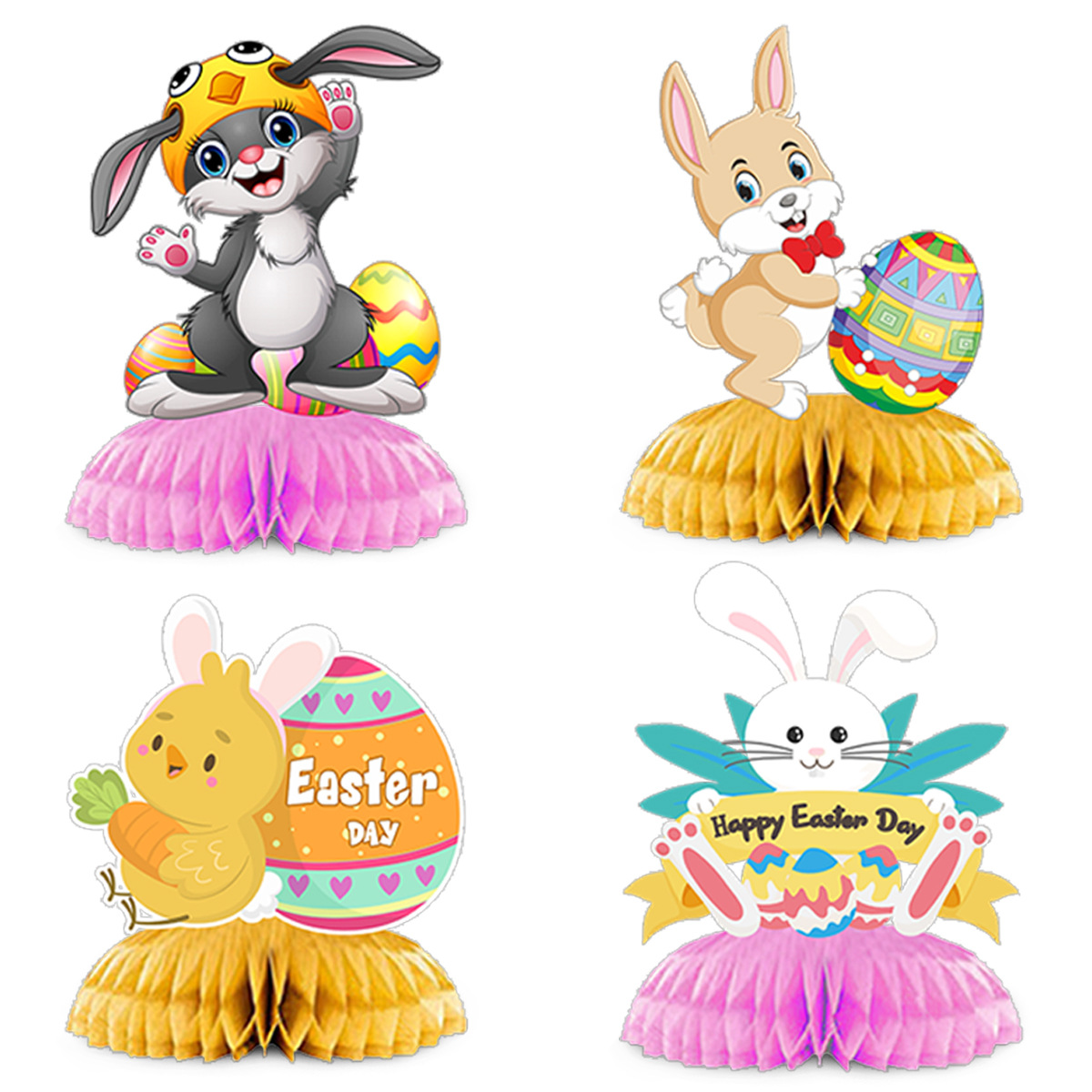 4-piece cross-border Easter decoration bunny egg honeycomb ornaments children's holiday party decoration supplies wholesale