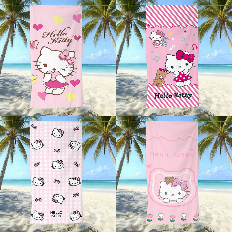 Cartoon Hello Kitty Printed Microfiber Beach Towel, Water-Absorbent and Quick-Drying, Children's Swimming Hello Kitty Bath Towel Cartoon Hello Kitty Printed Microfiber Beach Towel, Water-Absorbent and Quick-Drying, Children's Swimming Hello Kitty Bath Towel