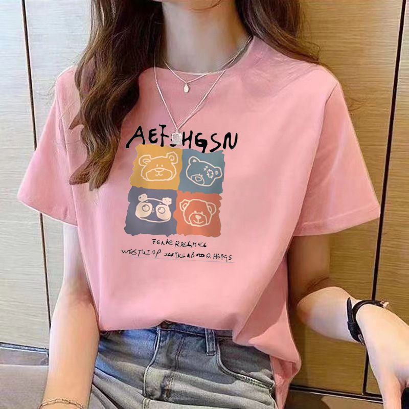 Right Shoulder Pure Cotton Short-Sleeved T-Shirt for Women 2025 Summer New Half-Sleeved Cotton T-Shirt with Casual Top and Trendy