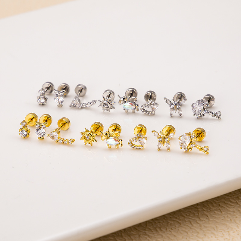 1 Piece Ear Cartilage Rings & Studs Fashion Heart Shape Owl Butterfly Copper Plating Inlay Zircon display picture 3