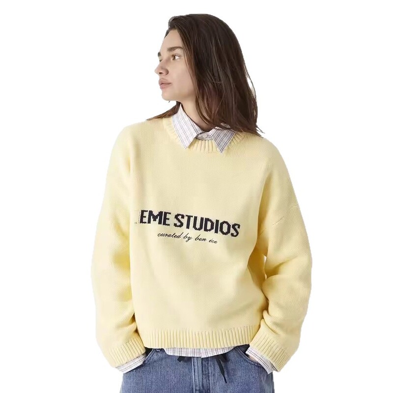 EME Rabbit Fur European and American Letter Jacquard Top, New Winter Style, Unisex, Loose Fit, Versatile Fashion Sweater, AliExpress