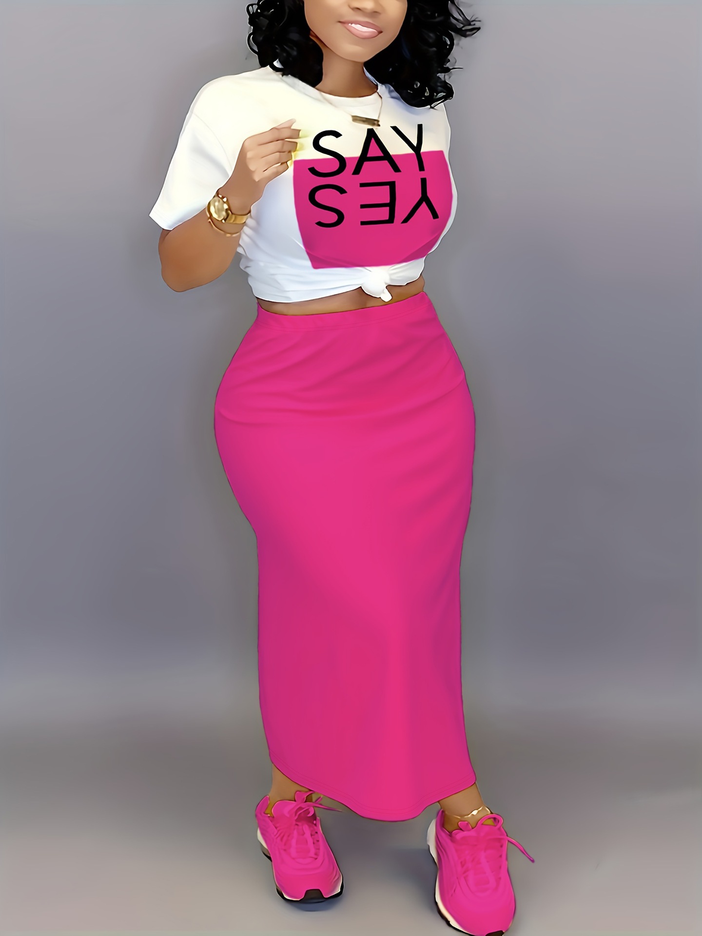 Damset plus size med tröja och kjol med slits_voghion.com