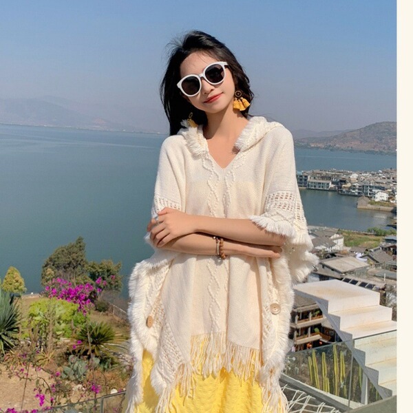 Ethnic knitted keep warm sweater with hood