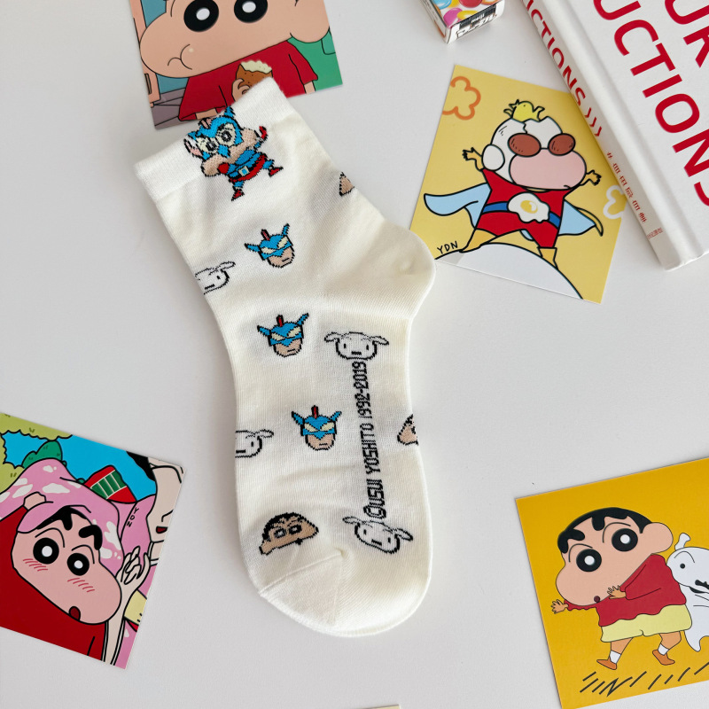 クレヨンしんちゃん靴下女性の秋と冬の新しいミッドチューブソックスかわいい日本の漫画の靴下カレッジスタイルスポーツソックス東大門|undefined
