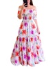 Line neck printed large swing strapless dress