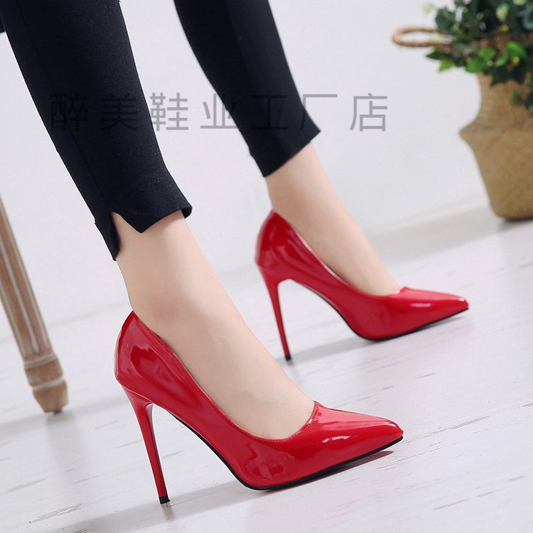 Foreign trade plus size women's shoes pointed stiletto heel low-cut high heels professional black work shoes single-layer shoes 35-44