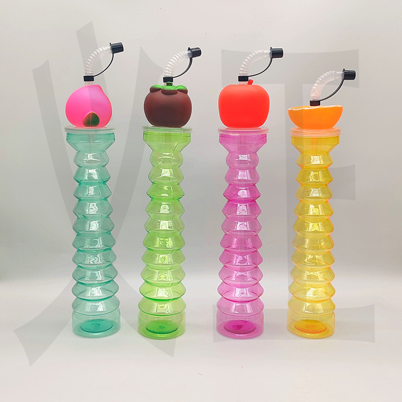 Venta caliente de comercio exterior fabricante spot PET taza de árbol de coco taza de pajita de plástico botella de jugo desechable forma personalizada árbol de coco