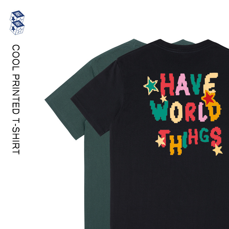 メンズヘビーウェイト純綿ストリート系ヒップホップ半袖Tシャツ、カラフルな文字プリント入り、夏向け、個性的なトップス、レディースインス|undefined