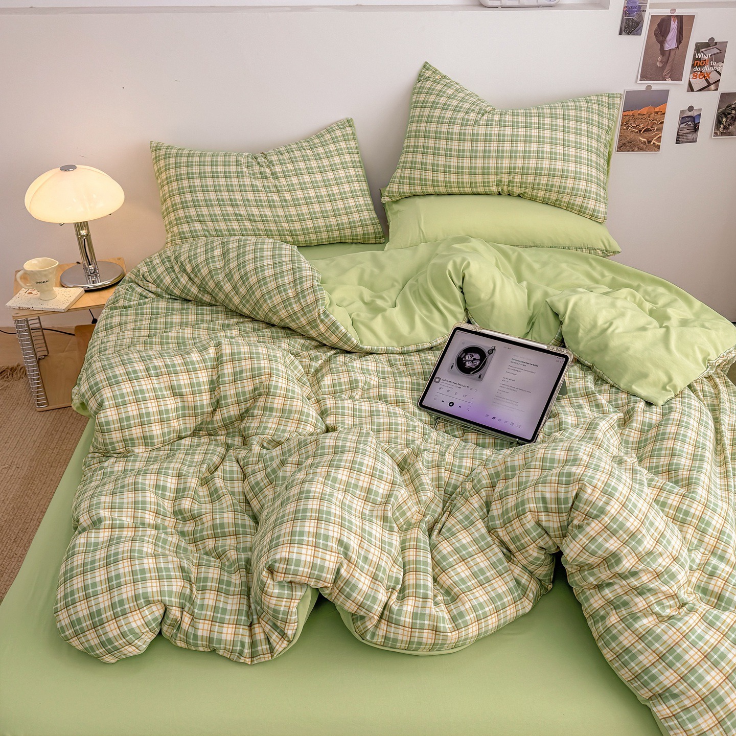 Washed Cotton Striped Bed Sheet Set Simple Japanese Style Four Piece_voghion.com