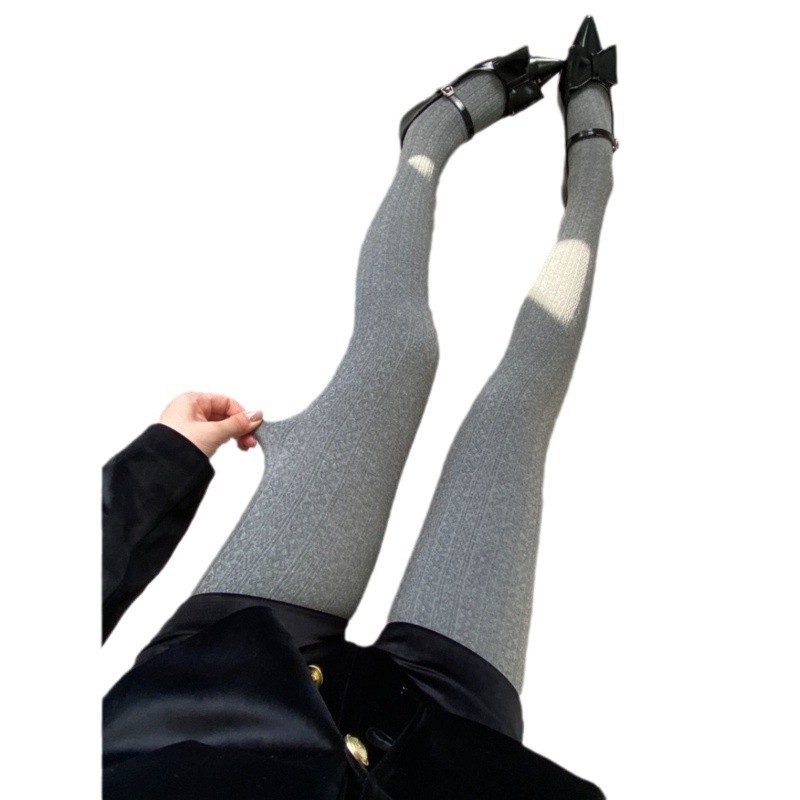 회색 팬티스타킹 레트로 트위스트 가을과 겨울 플러스 벨벳 따뜻한 바텀 양말 여성용 슬림 블랙 양말