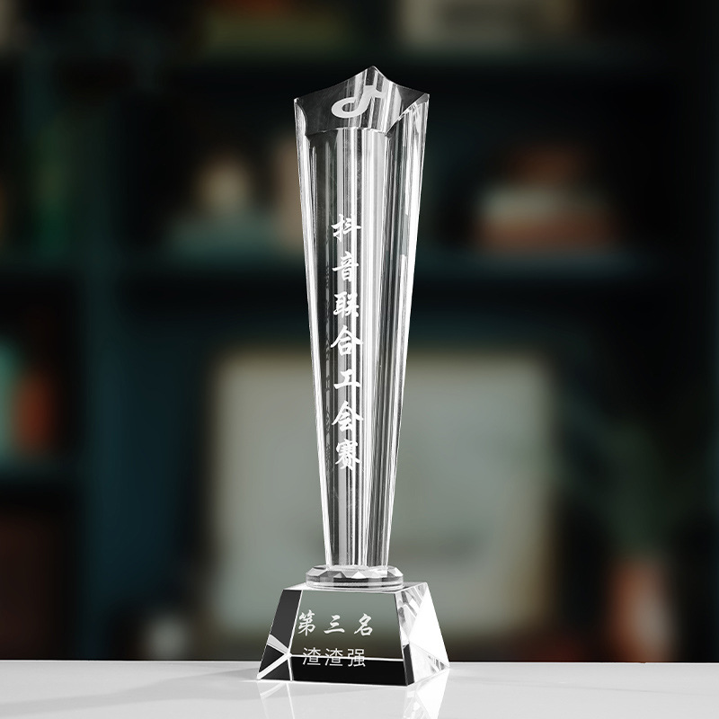 Trofeo de cristal de grabación reunión anual de competición de premios medallas de metal de madera sólida colorido trofeo de cristal impreso