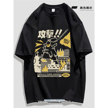 重磅棉质韩版复古恐龙印花短袖t恤情侣装ins休闲潮流夏季上衣男女