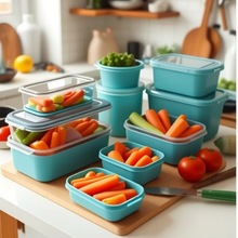 跨境塑料分格饭盒带勺子餐盒长方形拼色密封盒上班族水果盒可微波