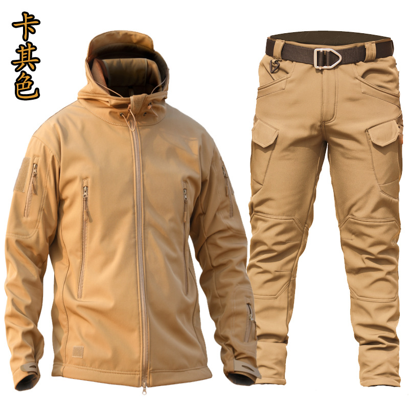 Comercio exterior IX7 pantalones tácticos de estiramiento de cáscara suave de bolsillo de herramientas conjuntos de pantalones de transporte urbano calientes y de lana ligero