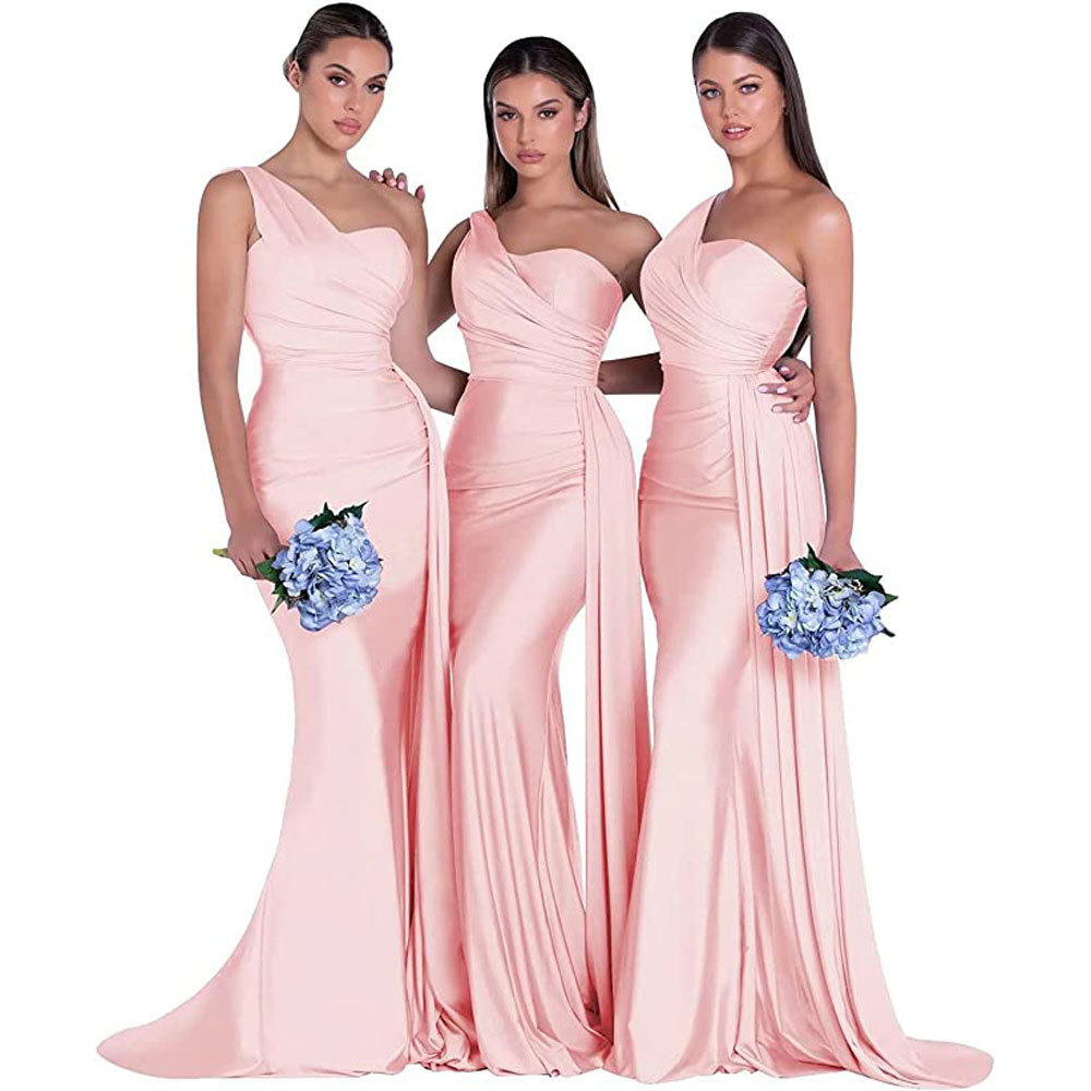 Nuevo europeo y americano Comercio exterior Amazon AliExpress deseo vestido de noche sexy un hombro solo satén adelgazamiento vestido largo