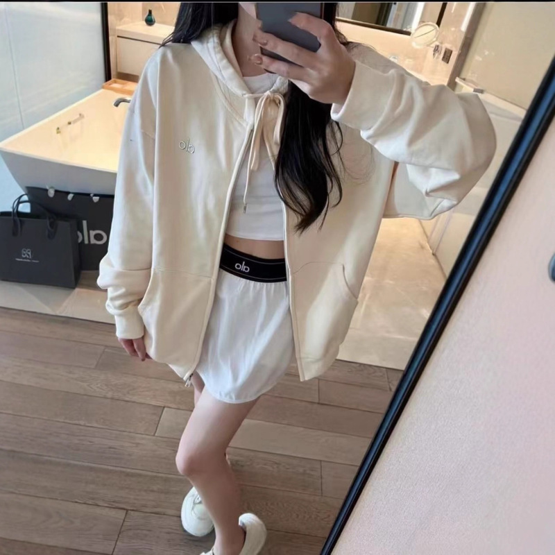 AL新款JISOO同款运动连帽卫衣外套百搭休闲三色上衣慵懒风|undefined