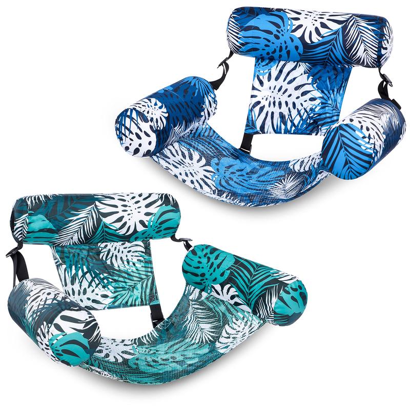 Adult Inflatable Pool Float Bed with Three Tubes, Fabric Cover, Patterned Float Chair, Inflatable Floating Lounge Chair, Pool Water Toy Float Mat