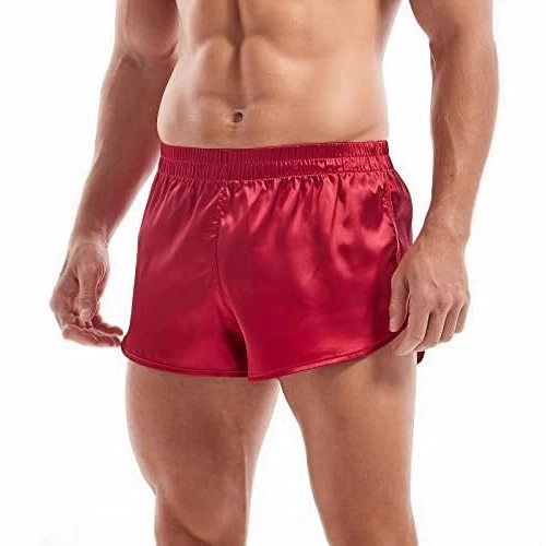 2025 новые мужские атласные шорты шелковые плоские углы сексуальная боковая вилка повседневные шорты на месте